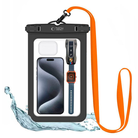 Tech-Protect Universal Vandtæt Case Etui - Sort / Gennemsigtig (Maks. Mobil: 190 x 110 mm)