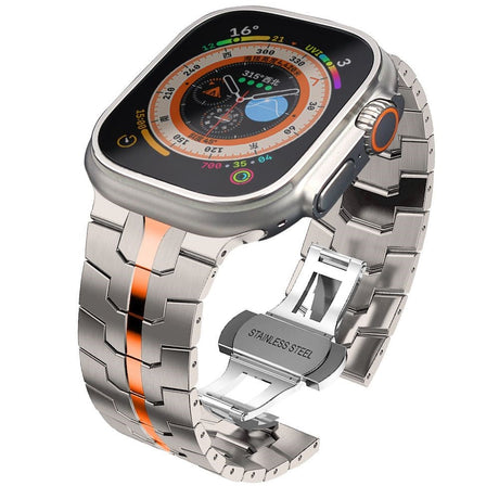 Apple Watch (42/44/SE/45/46/49mm) Tech-Protect Stainless Line Stål Rem - Titanium / Orange