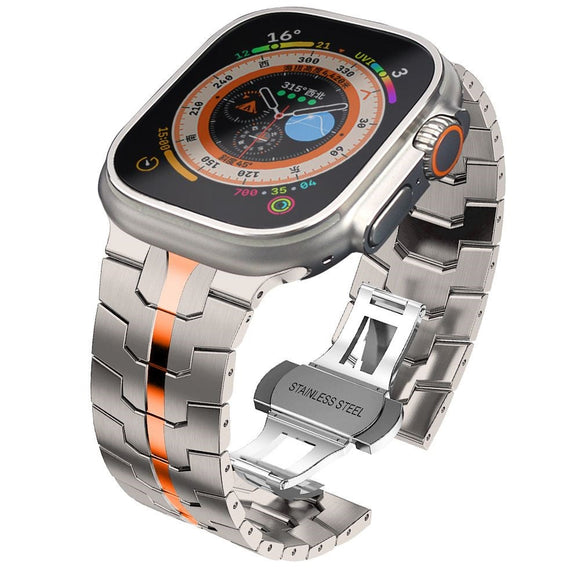 Apple Watch (42/44/SE/45/46/49mm) Tech-Protect Stainless Line Stål Rem - Titanium / Orange