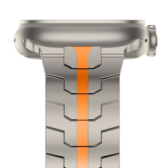 Apple Watch (42/44/SE/45/46/49mm) Tech-Protect Stainless Line Stål Rem - Titanium / Orange