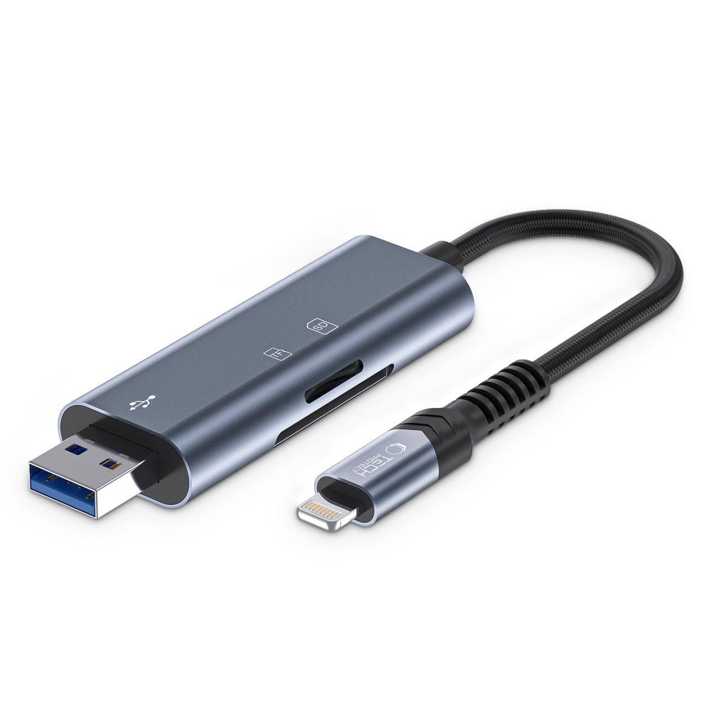 Tech-Protect Ultraboost SD-Kort Adapter m. Lightning / USB-A - Hukommelseskortlæser - Grå