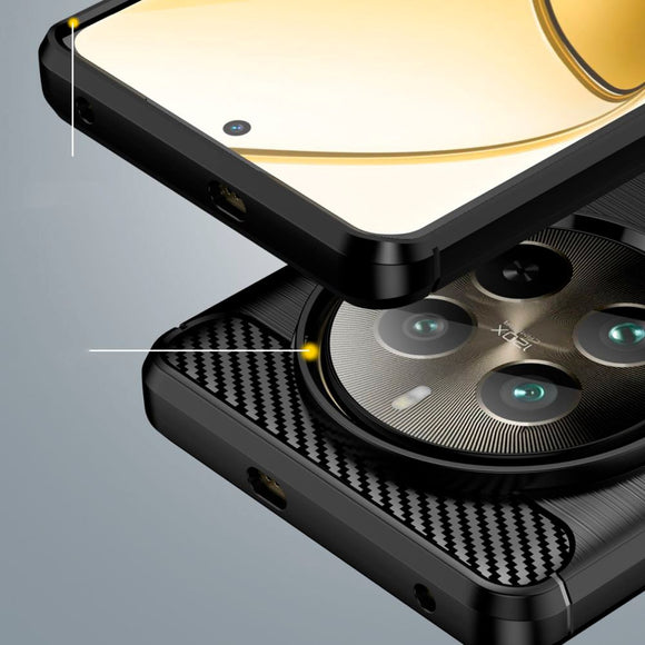 Realme 12 Pro (5G) / 12 Pro+ (5G) Tech-Protect Fleksibelt Plastik Carbon Cover - Sort