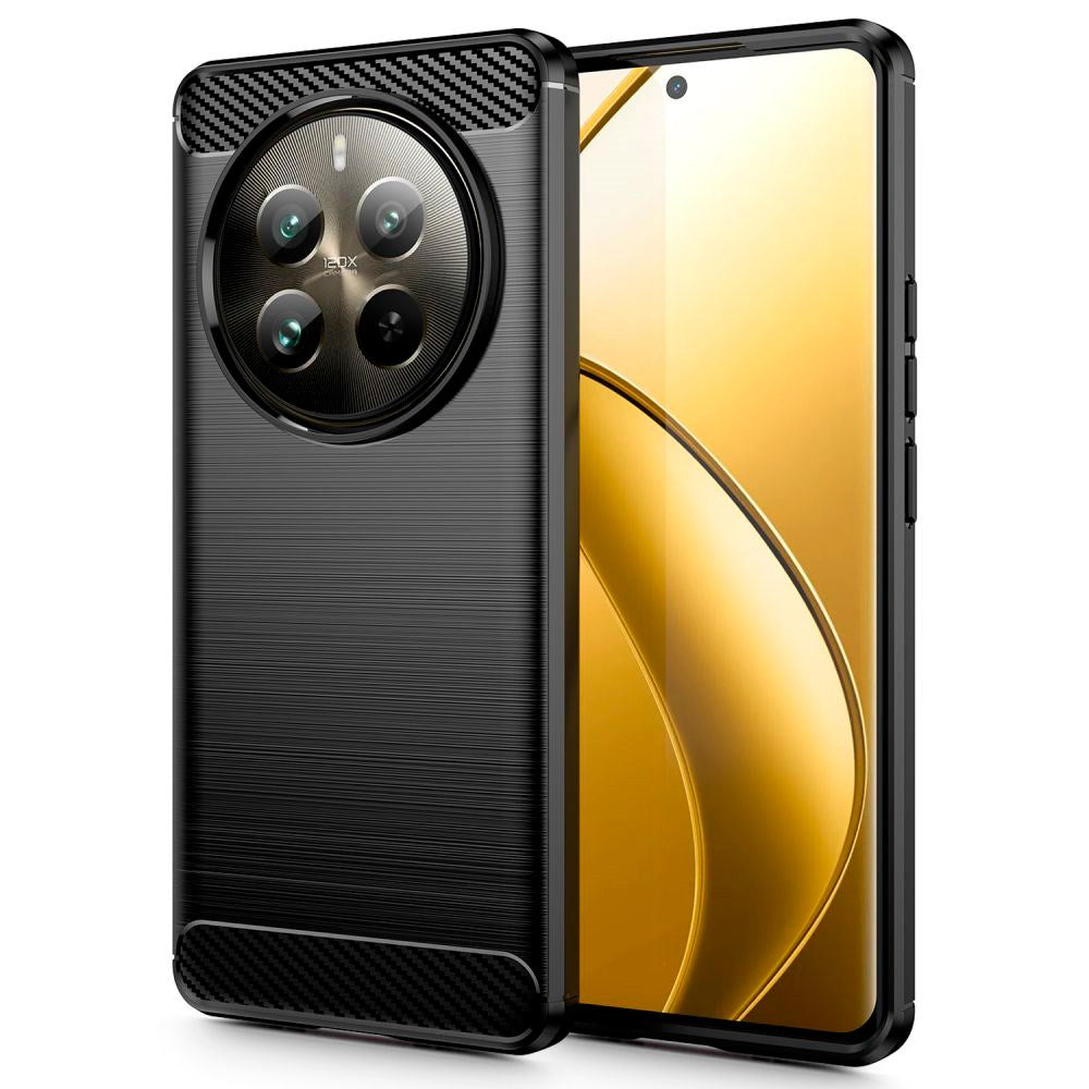 Realme 12 Pro (5G) / 12 Pro+ (5G) Tech-Protect Fleksibelt Plastik Carbon Cover - Sort
