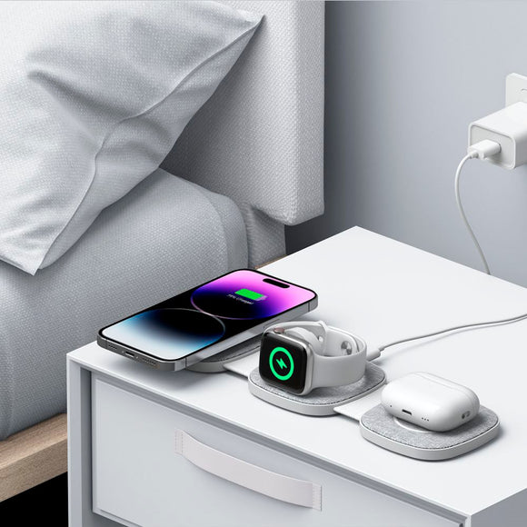 Tech-Protect A32 3-in-1 Trådløs Oplader 15W - MagSafe Kompatibel - Grå
