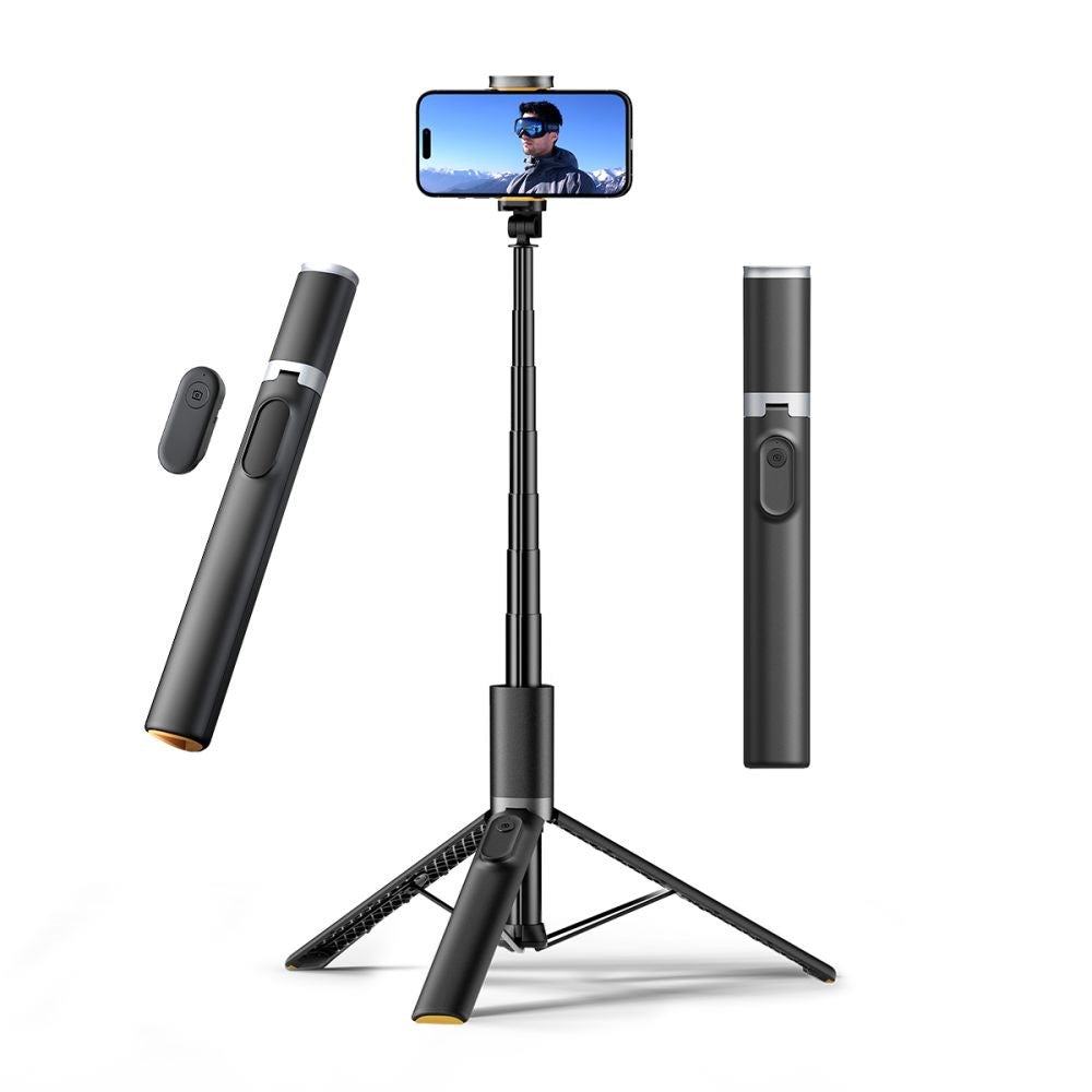 Tech-Protect L08S Kompakt Selfiestang m. Tripod & Bluetooth - Sort
