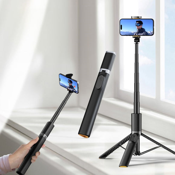 Tech-Protect L08S Kompakt Selfiestang m. Tripod & Bluetooth - Sort
