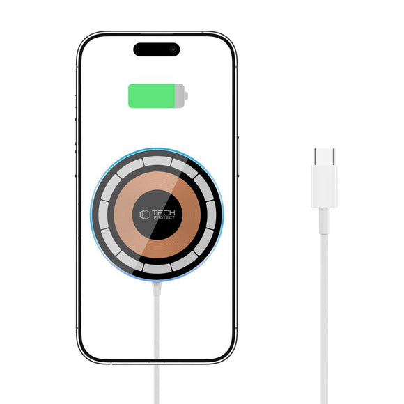 Tech-Protect QI-A30 Trådløs Oplader 15W - MagSafe Kompatibel - Hvid