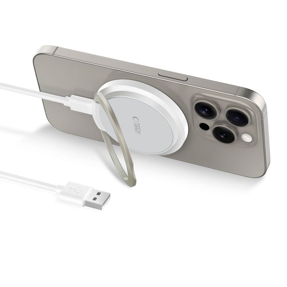 Tech-Protect A33 Trådløs Oplader 15W - MagSafe Kompatibel - Hvid