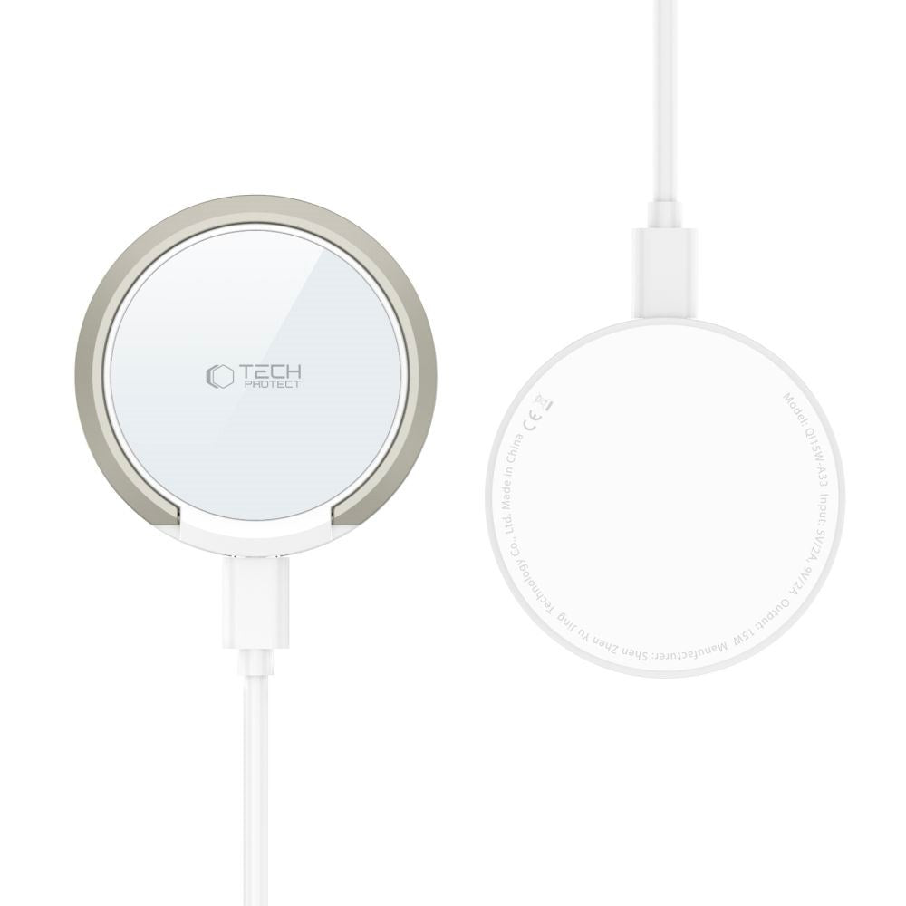 Tech-Protect A33 Trådløs Oplader 15W - MagSafe Kompatibel - Hvid