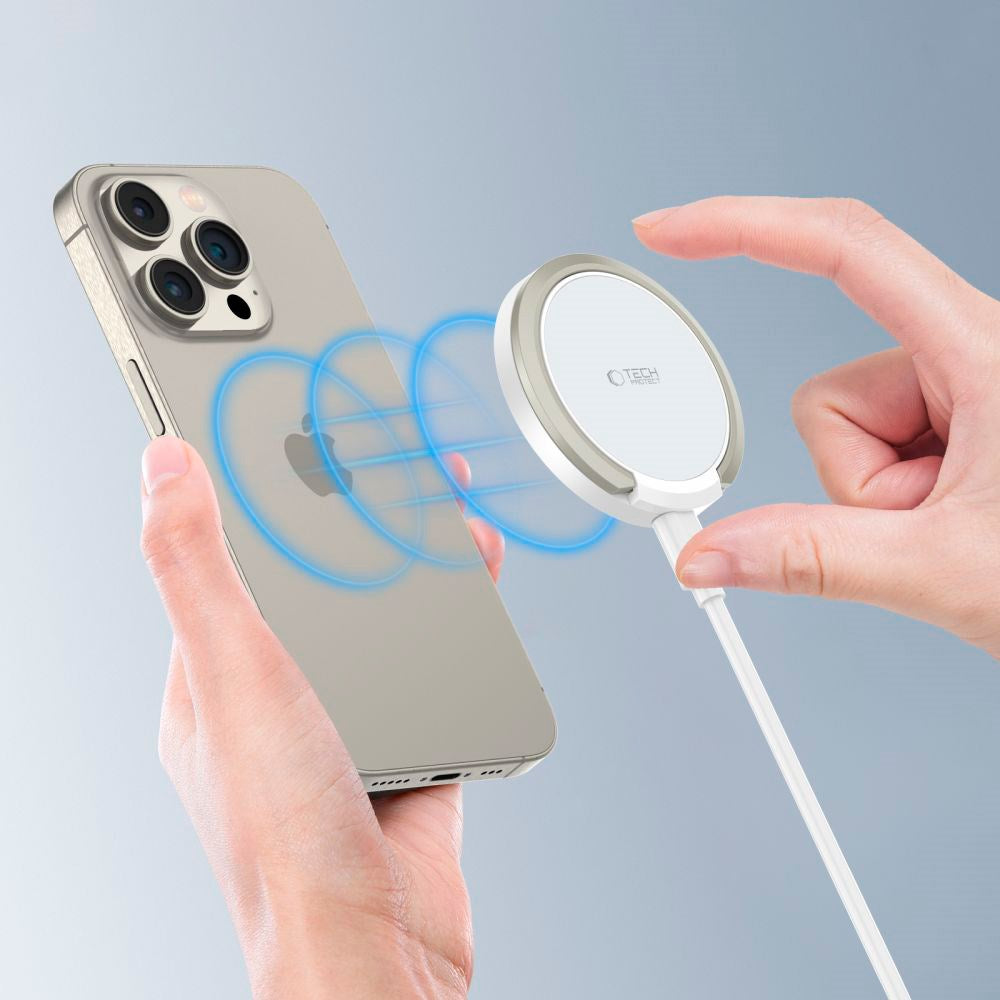 Tech-Protect A33 Trådløs Oplader 15W - MagSafe Kompatibel - Hvid