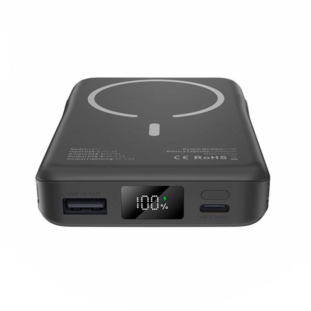 Tech-Protect LifeMag PowerBank 10.000mAh m. Integreret USB-C- og Lightning Kabel & USB-A- og USB-C Stik - MagSafe Kompatibel - Sort