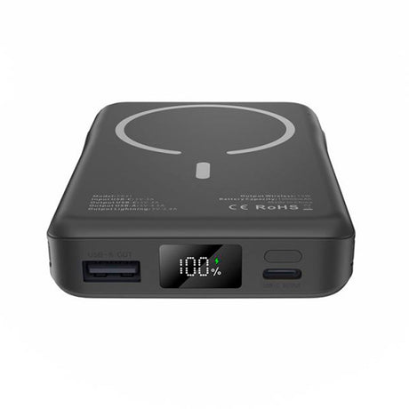 Tech-Protect LifeMag PowerBank 10.000mAh m. Integreret USB-C- og Lightning Kabel & USB-A- og USB-C Stik - MagSafe Kompatibel - Sort