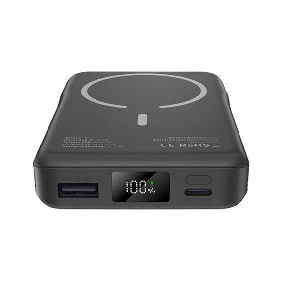 Tech-Protect LifeMag PowerBank 10.000mAh m. Integreret USB-C- og Lightning Kabel & USB-A- og USB-C Stik - MagSafe Kompatibel - Sort