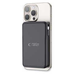 Tech-Protect LifeMag PowerBank 10.000mAh m. Integreret USB-C- og Lightning Kabel & USB-A- og USB-C Stik - MagSafe Kompatibel - Sort