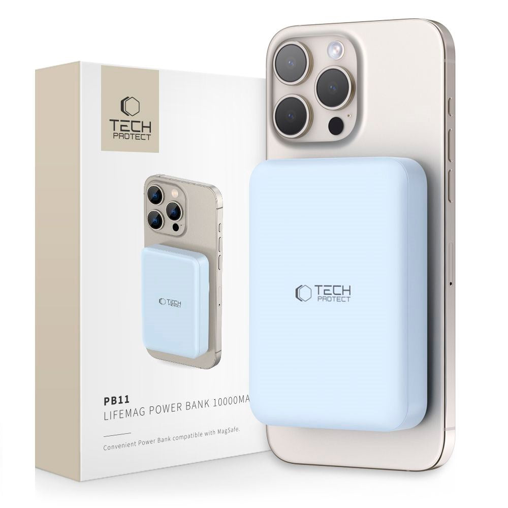 Tech-Protect LifeMag Trådløs & Magnetisk Powerbank 10000 mAh - MagSafe Kompatibel - Blå