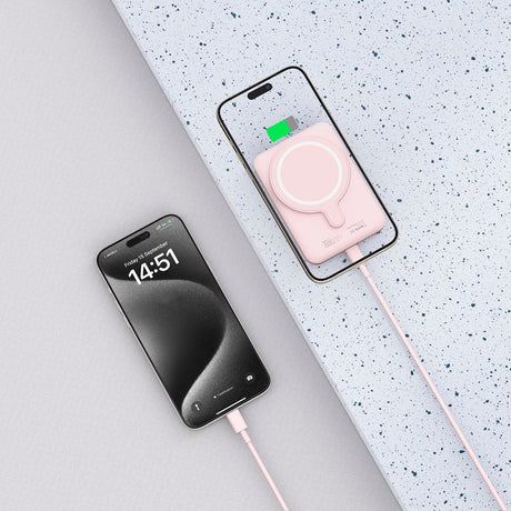 Tech-Protect LifeMag Trådløs & Magnetisk Powerbank 5000 mAh - MagSafe Kompatibel - Lyserød