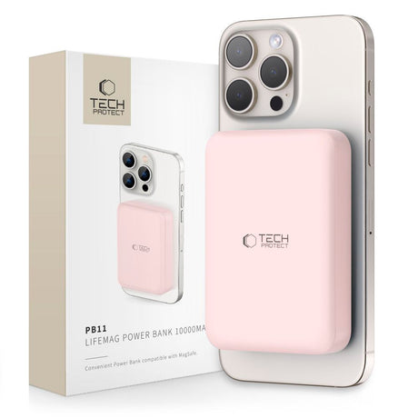 Tech-Protect LifeMag Trådløs & Magnetisk Powerbank 10000 mAh - MagSafe Kompatibel - Lyserød