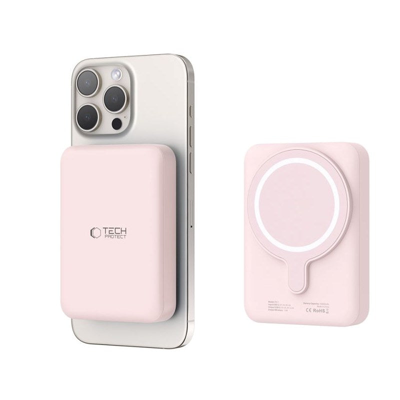 Tech-Protect LifeMag Trådløs & Magnetisk Powerbank 10000 mAh - MagSafe Kompatibel - Lyserød