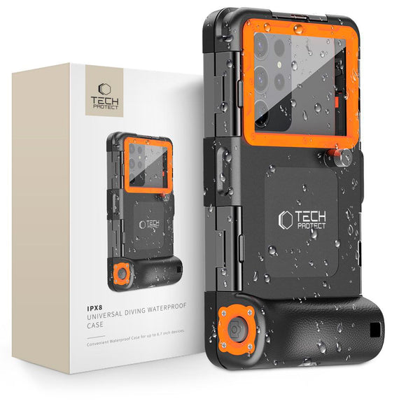 Tech-Protect IPX8 Universal Vandtæt Cover - Maks Størrelse 165 x 75 mm - Sort / Orange