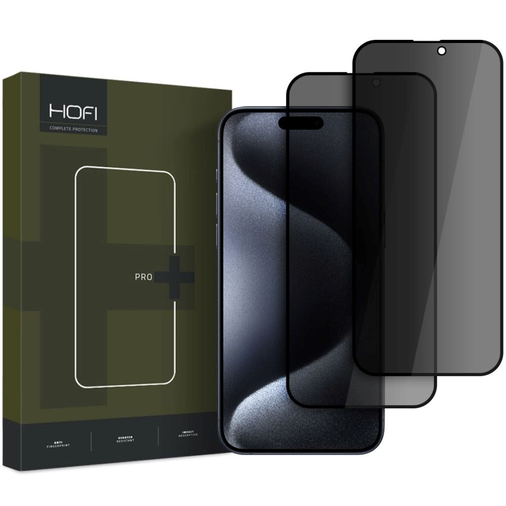 iPhone 17 Pro / 16 Pro Hofi Glass Pro+ Skærmbeskyttelse m. Privacy Funktion - Case Friendly - 2-Pak - Sort Kant