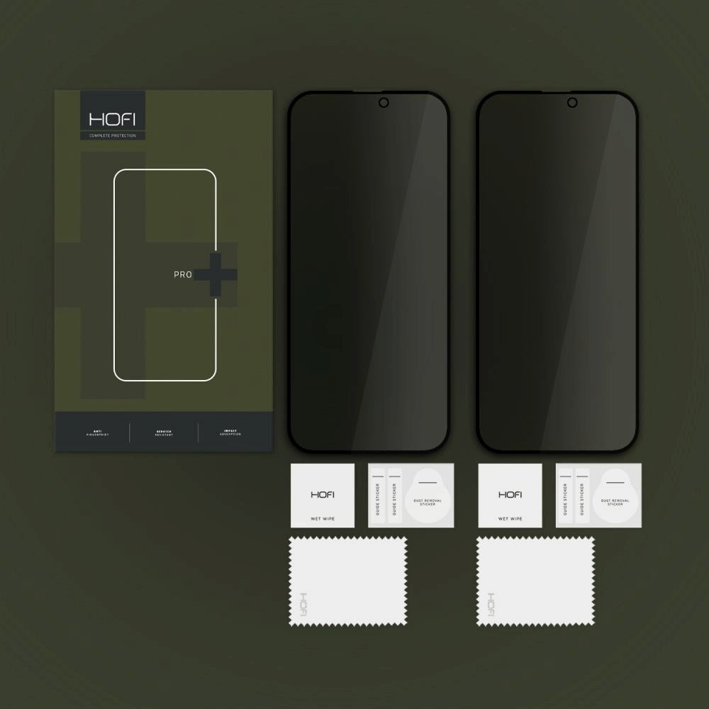 iPhone 17 Pro Max / 16 Pro Max Hofi Glass Pro+ Skærmbeskyttelse m. Privacy Funktion - Case Friendly - 2-Pak - Sort Kant