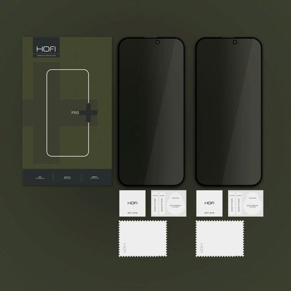iPhone 17 Pro Max / 16 Pro Max Hofi Glass Pro+ Skærmbeskyttelse m. Privacy Funktion - Case Friendly - 2-Pak - Sort Kant