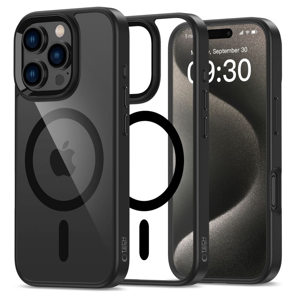 iPhone 16 Pro Tech-Protect MagMat Cover - MagSafe Kompatibel - Gennemsigtig / Sort