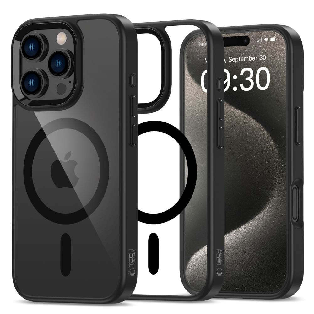 iPhone 16 Pro Max Tech-Protect MagMat Cover - MagSafe Kompatibel - Gennemsigtig / Sort