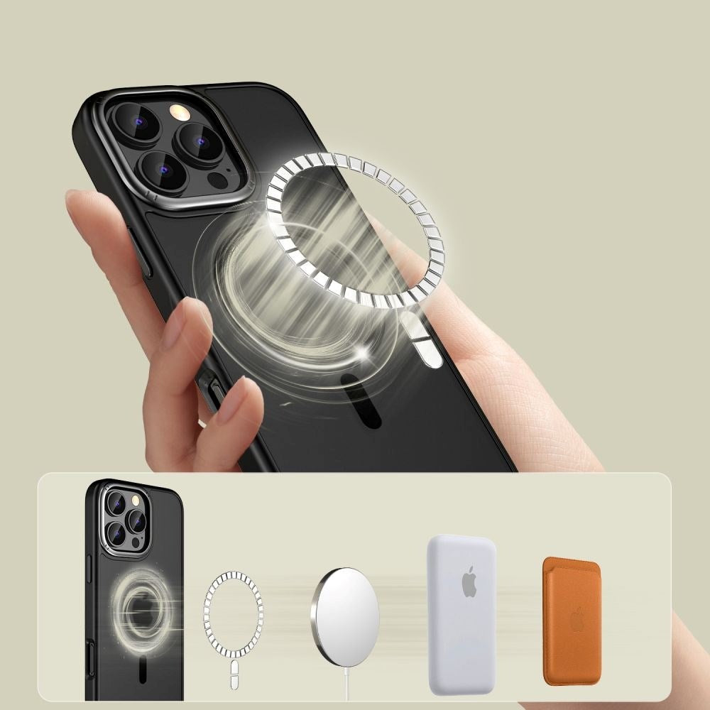 iPhone 16 Pro Tech-Protect MagEdge Hybrid Cover - MagSafe Kompatibel - Gennemsigtig / Mat Sort