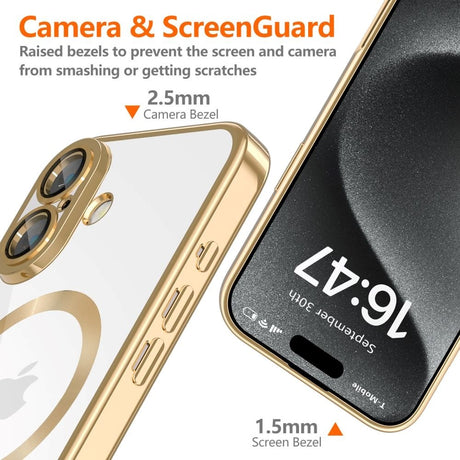 iPhone 16 Tech-Protect Magmat Cover - MagSafe Kompatibel - Gennemsigtig / Guld