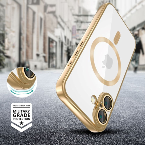 iPhone 16 Tech-Protect Magmat Cover - MagSafe Kompatibel - Gennemsigtig / Guld