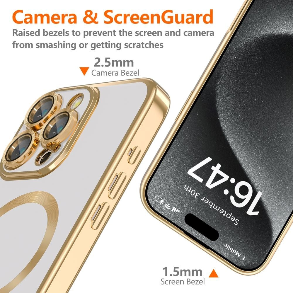 iPhone 16 Pro Max Tech-Protect Magmat Cover - MagSafe Kompatibel - Gennemsigtig / Guld