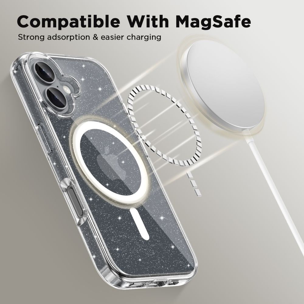 iPhone 16 Tech-Protect Flexair Hybrid Cover - MagSafe Kompatibel - Gennemsigtig / Glitter