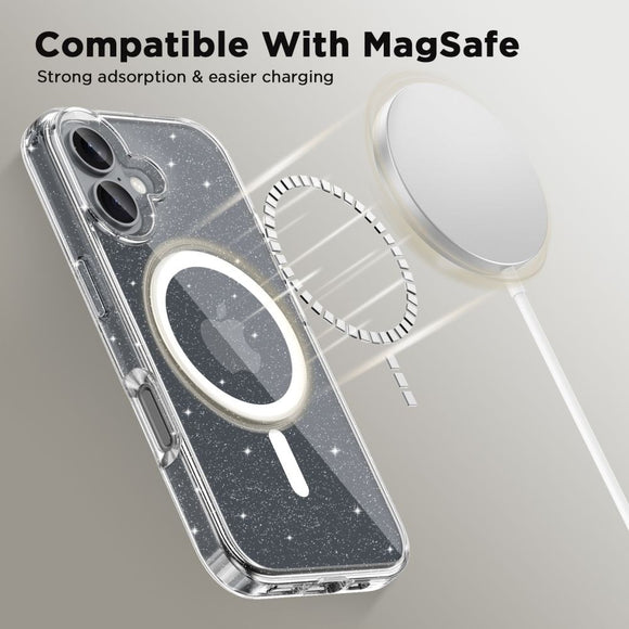 iPhone 16 Tech-Protect Flexair Hybrid Cover - MagSafe Kompatibel - Gennemsigtig / Glitter