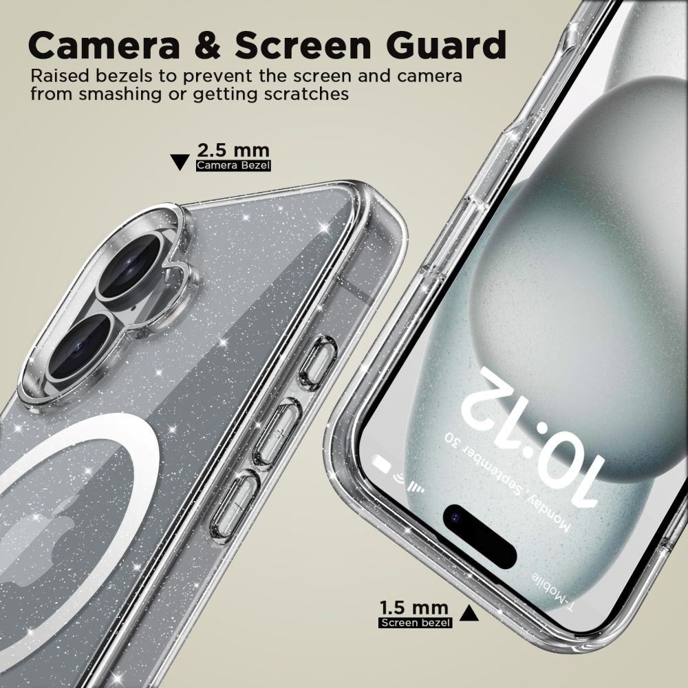 iPhone 16 Tech-Protect Flexair Hybrid Cover - MagSafe Kompatibel - Gennemsigtig / Glitter