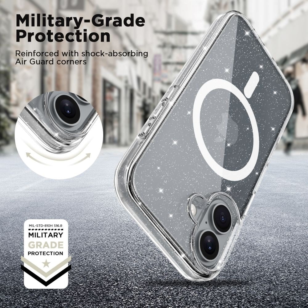 iPhone 16 Tech-Protect Flexair Hybrid Cover - MagSafe Kompatibel - Gennemsigtig / Glitter