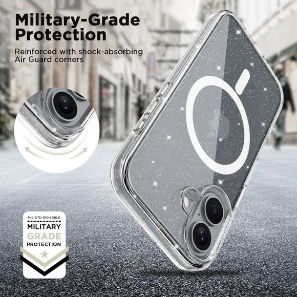 iPhone 16 Tech-Protect Flexair Hybrid Cover - MagSafe Kompatibel - Gennemsigtig / Glitter