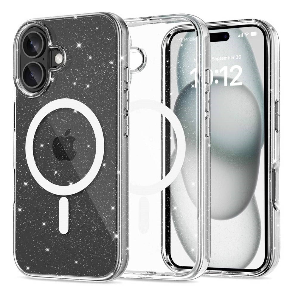 iPhone 16 Tech-Protect Flexair Hybrid Cover - MagSafe Kompatibel - Gennemsigtig / Glitter