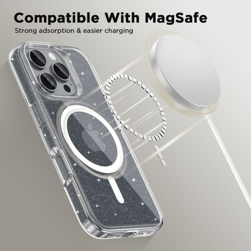 iPhone 16 Pro Max Tech-Protect Flexair Hybrid Cover - MagSafe Kompatibel - Gennemsigtig / Glitter