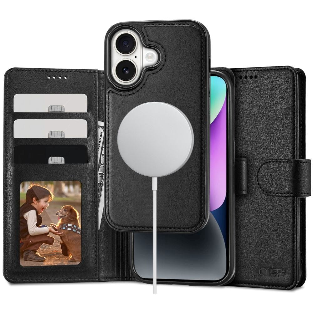 iPhone 16 Tech-Protect Wallet m. Pung & Magnet - MagSafe Kompatibel - Sort