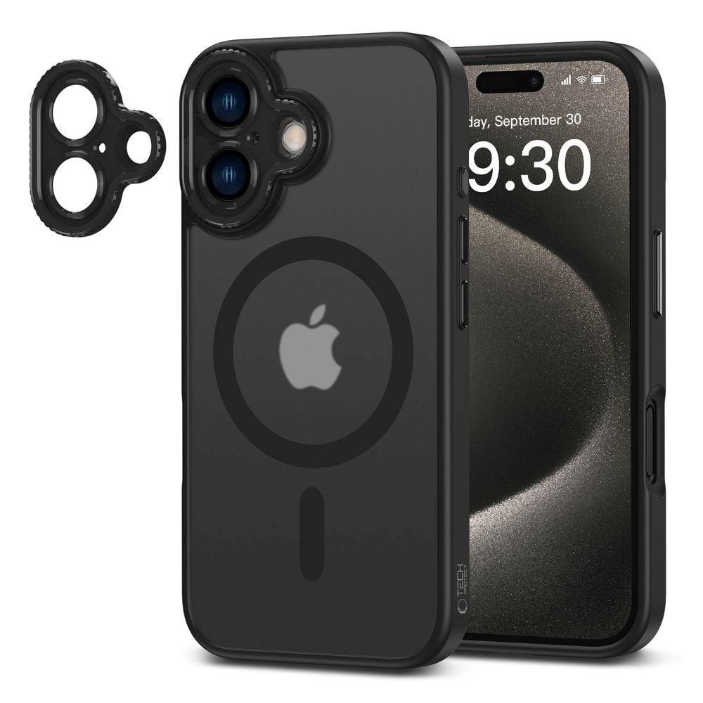 iPhone 16 Tech-Protect MagCam Cover - MagSafe Kompatibel - Gennemsigtig / Mat Sort
