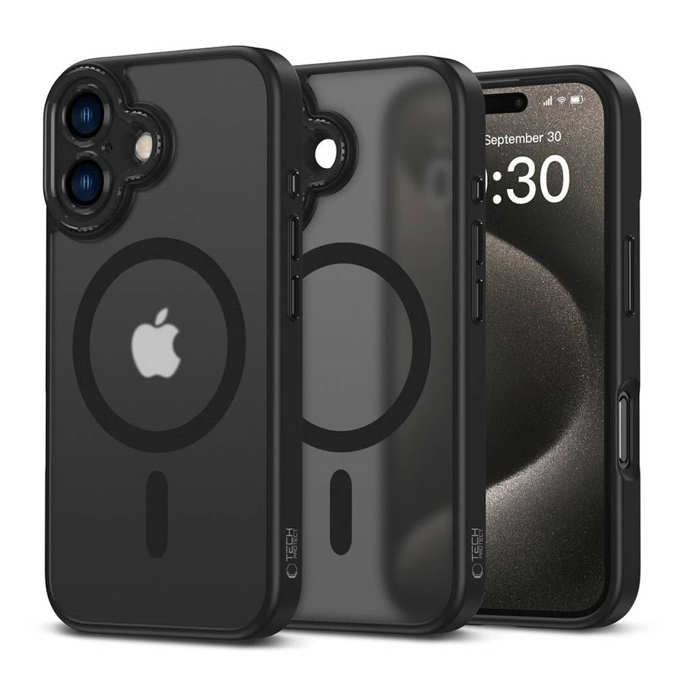 iPhone 16 Tech-Protect MagCam Cover - MagSafe Kompatibel - Gennemsigtig / Mat Sort
