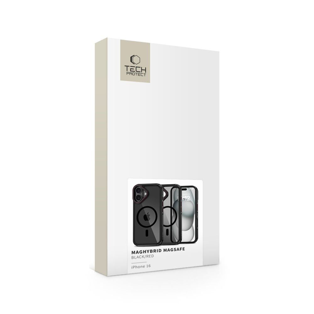 iPhone 16 Tech-Protect Maghybrid Cover - MagSafe Kompatibel - Sort / Rød
