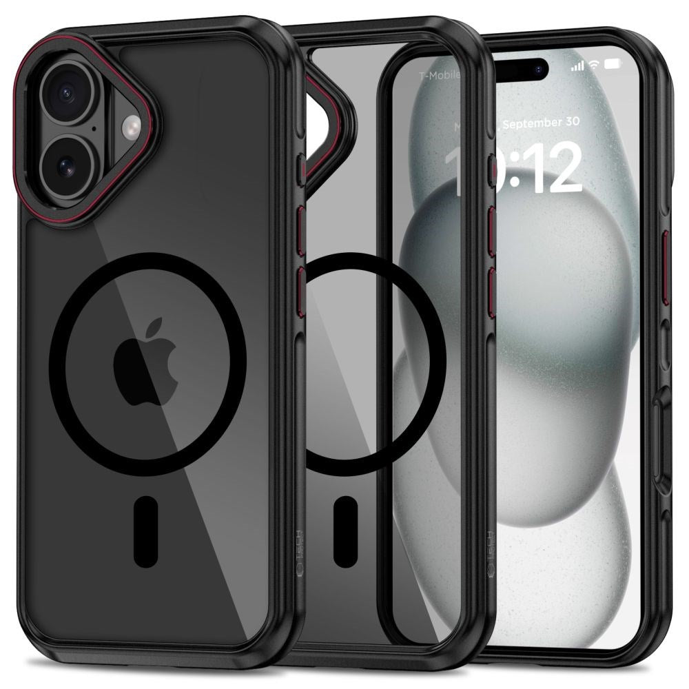 iPhone 16 Tech-Protect Maghybrid Cover - MagSafe Kompatibel - Sort / Rød