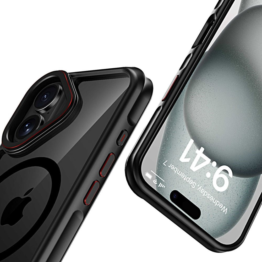 iPhone 16 Tech-Protect Maghybrid Cover - MagSafe Kompatibel - Sort / Rød