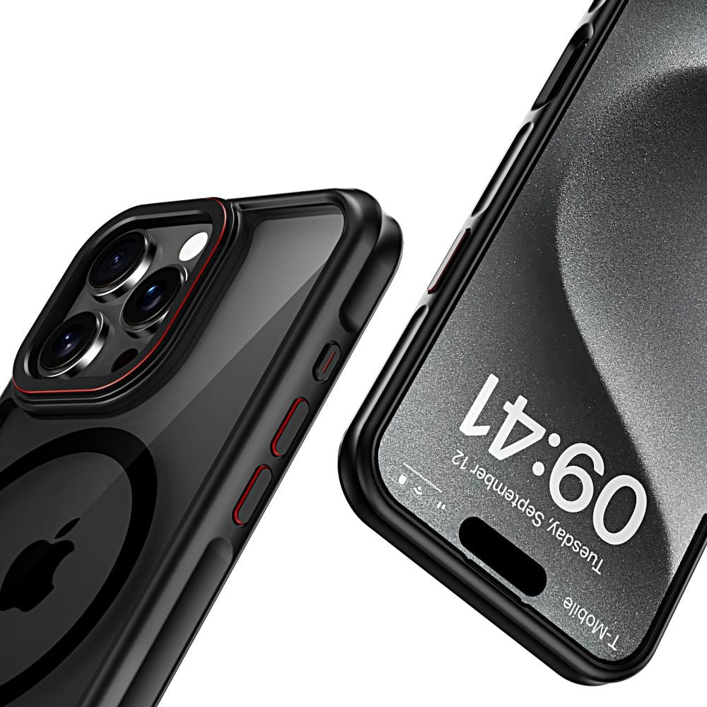 iPhone 16 Pro Tech-Protect Maghybrid Cover - MagSafe Kompatibel - Sort / Rød