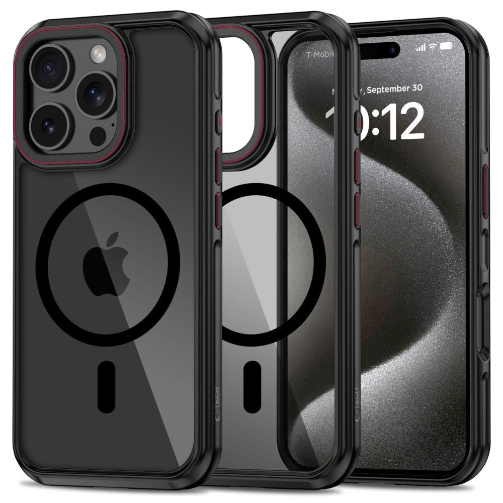 iPhone 16 Pro Tech-Protect Maghybrid Cover - MagSafe Kompatibel - Sort / Rød