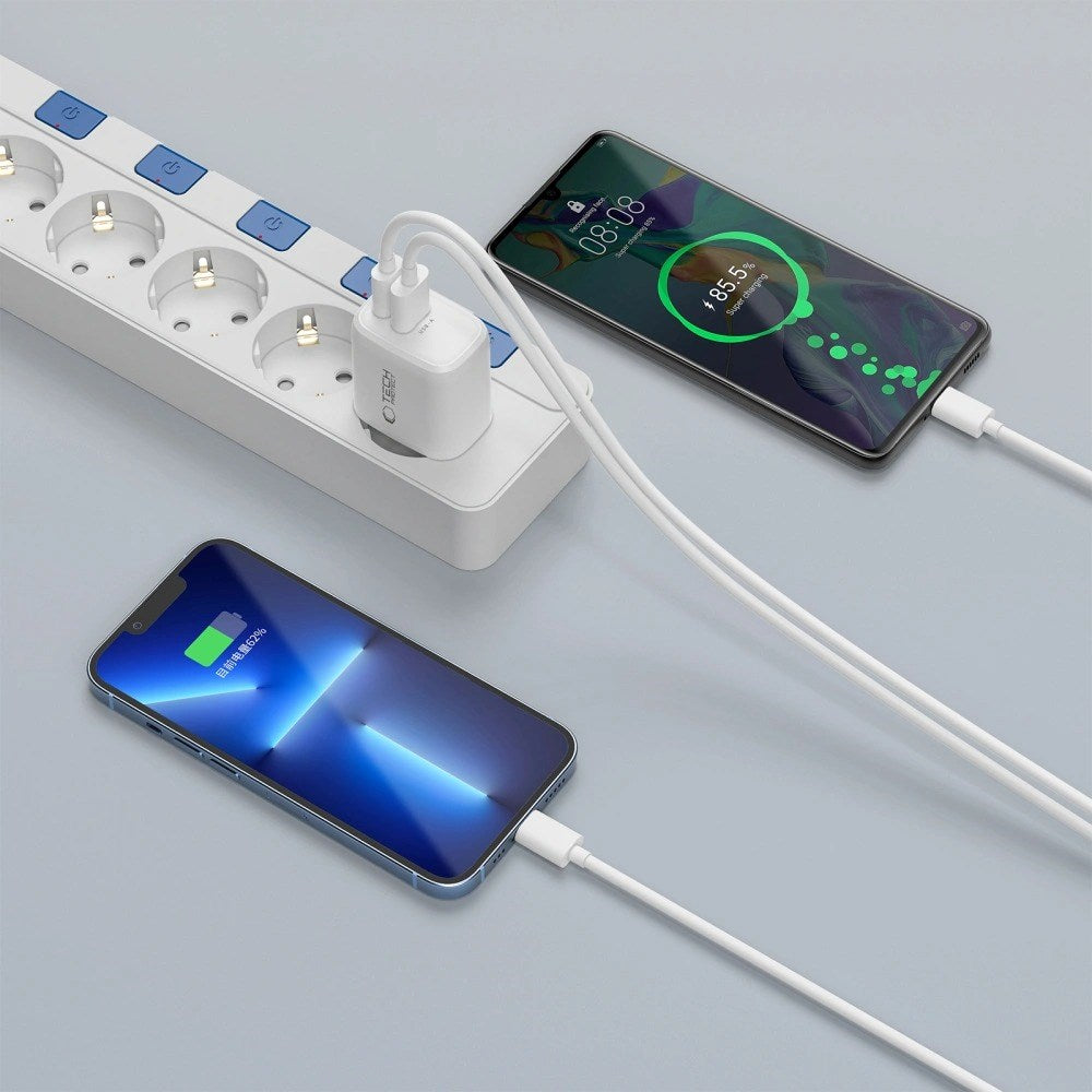 Tech-Protect NCA30 Vægoplader m. 30W - 1 x USB-A & 1 x USB-C - Hvid