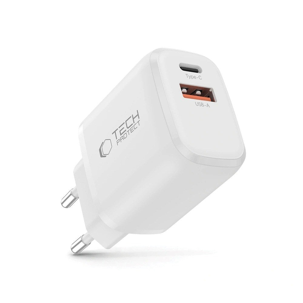 Tech-Protect NCA30 Vægoplader m. 30W - 1 x USB-A & 1 x USB-C - Hvid