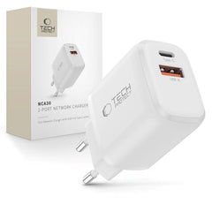 Tech-Protect NCA30 Vægoplader m. 30W - 1 x USB-A & 1 x USB-C - Hvid